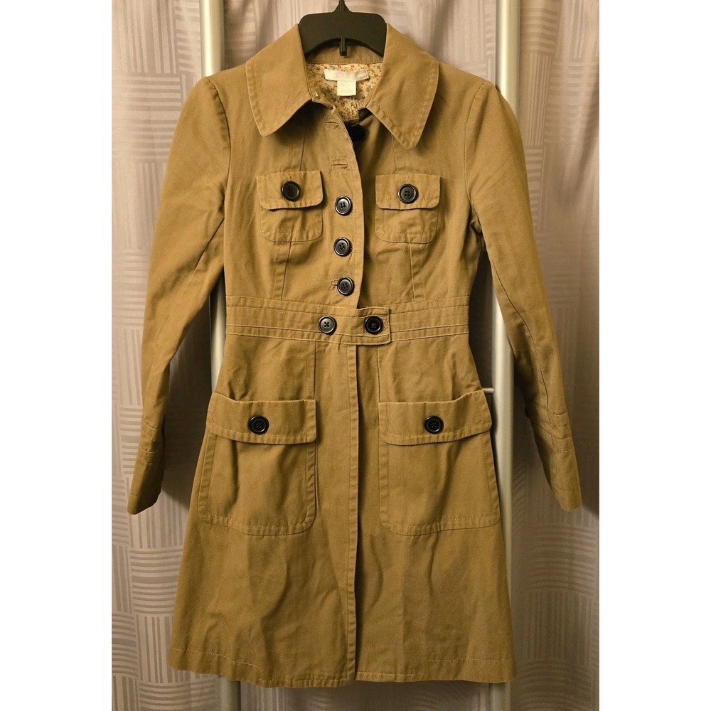 Vintage Y2K Charlotte Russe Jacket Trenchcoat Small Light Brown Whimsical Boho‎